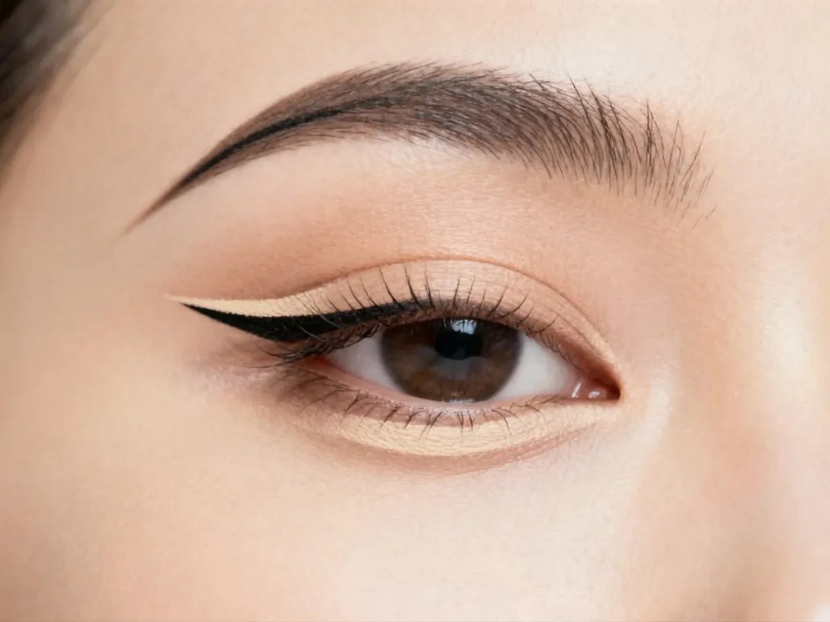 Eye makeup showing a subtle wing and brightened waterline