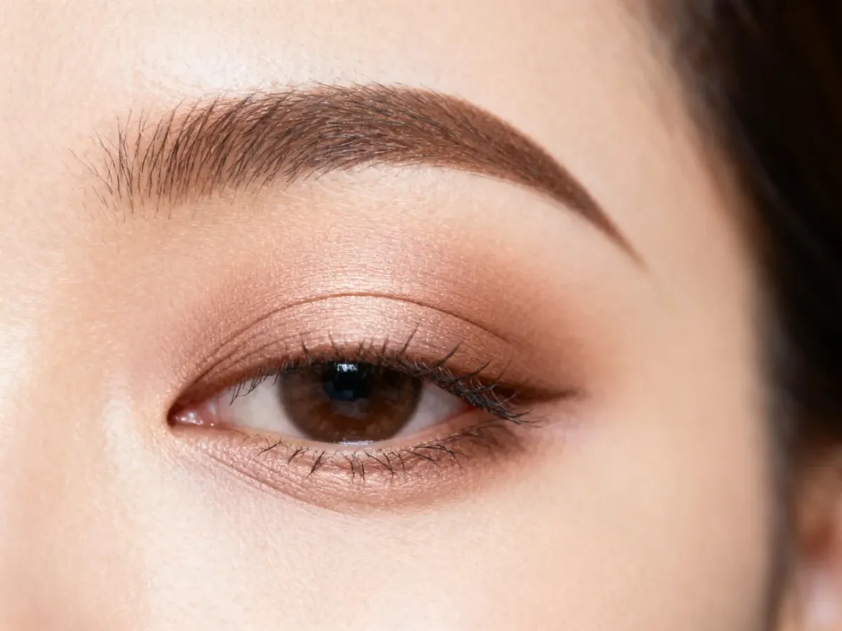 Blended eyeshadow makeup designed to open and lift a hooded eye