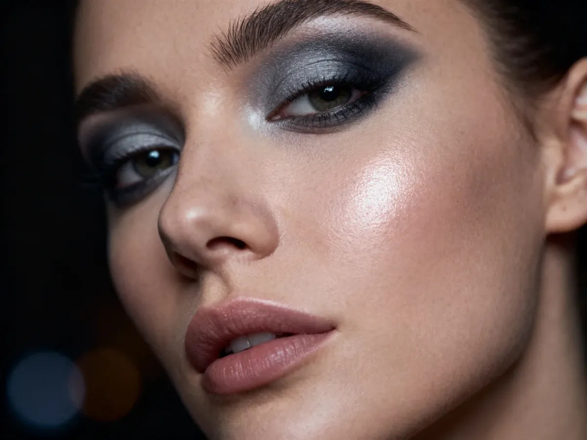 Kobieta z elegancko roztartym makijażem smoky eye