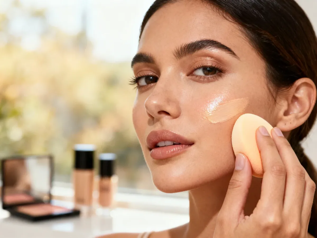 Aplikacja rozświetlającego podkładu zapewniającego naturalny efekt glow